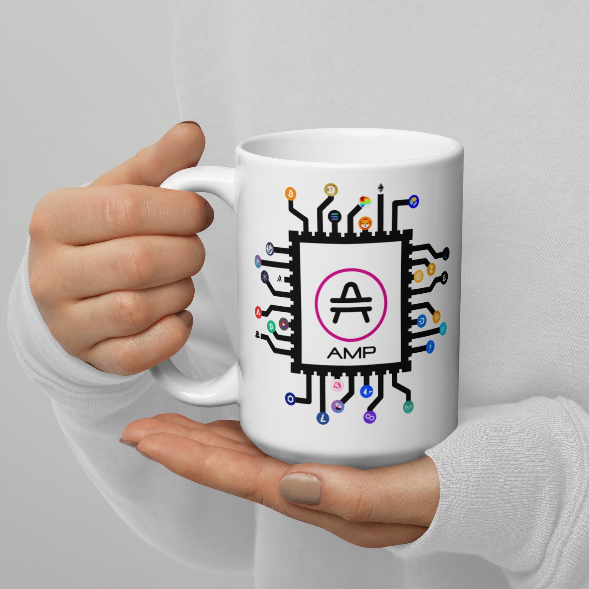 a 15oz AMP Swagg CPU mug in white