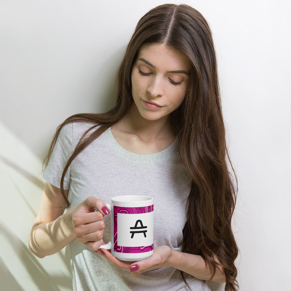 Woman holding an AMP Swagg Circuit Mug