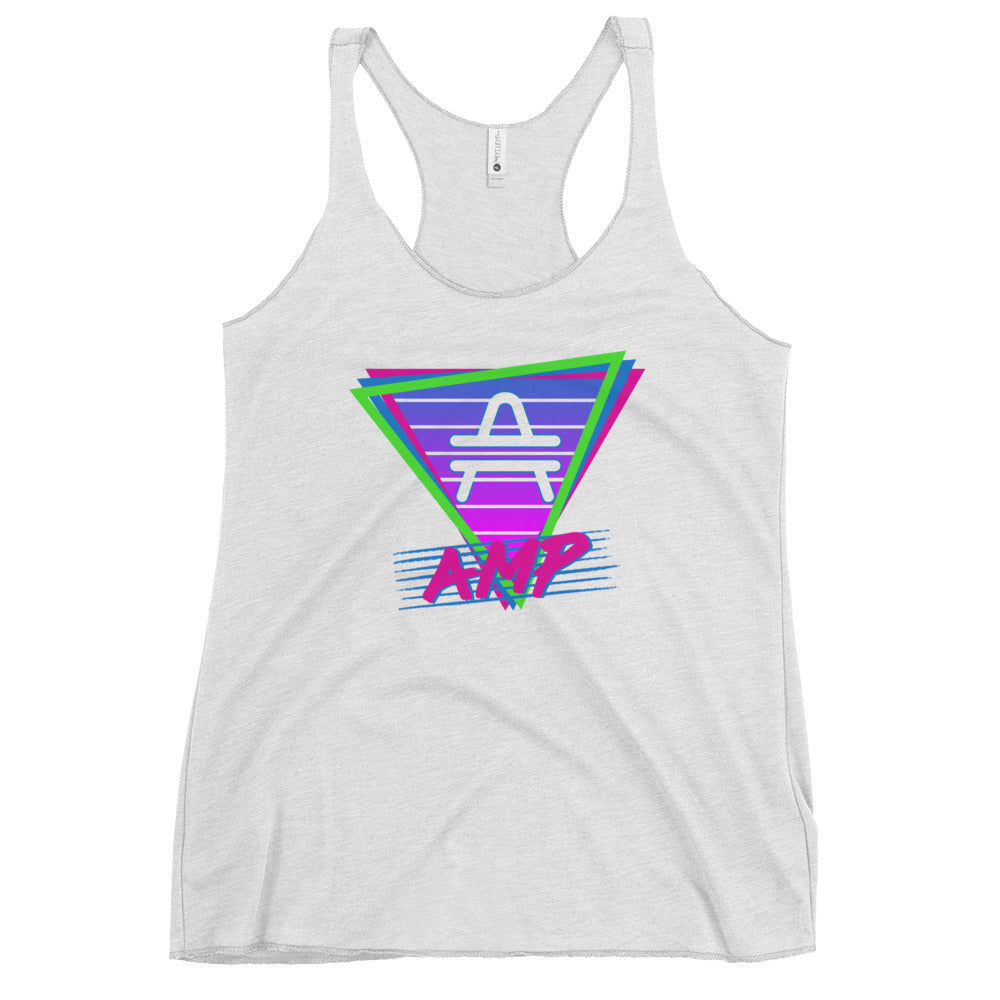 an AMP Swagg Retro Vice Night Racerback Tank in heather white