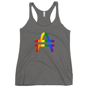 AMP Token Inverse PRIDE Racerback Tank in gray on display