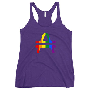 AMP Token Inverse PRIDE Racerback Tank in purple on display