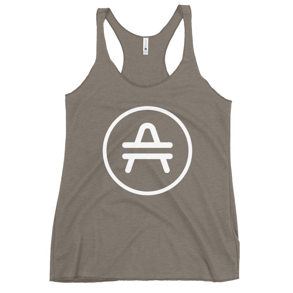 AMP Token Stenciled Alt-logo Racerback in heather brown on display