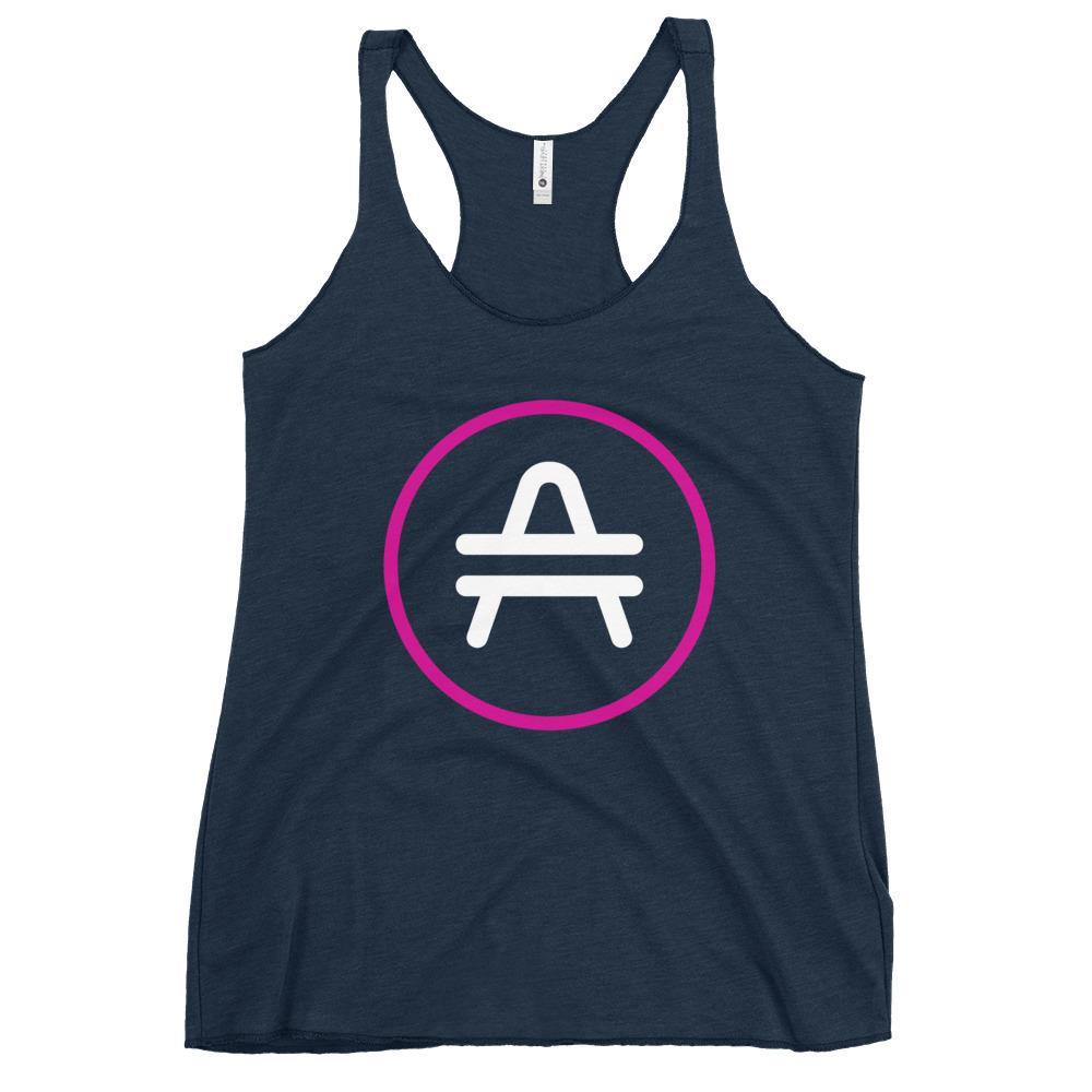 AMP Token Stenciled Alt-logo Racerback Tank in navy on display