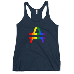 AMP Token Inverse PRIDE Racerback Tank in navy on display